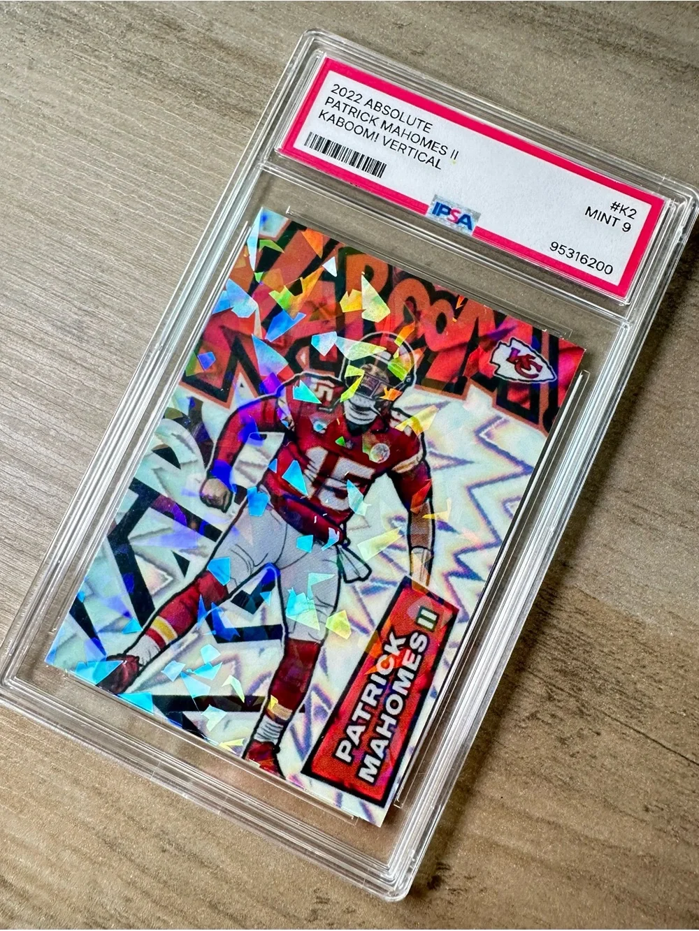 Patrick Mahomes 2022 Panini Kaboom #K2 Holo Mint 9 Novelty Football Card.